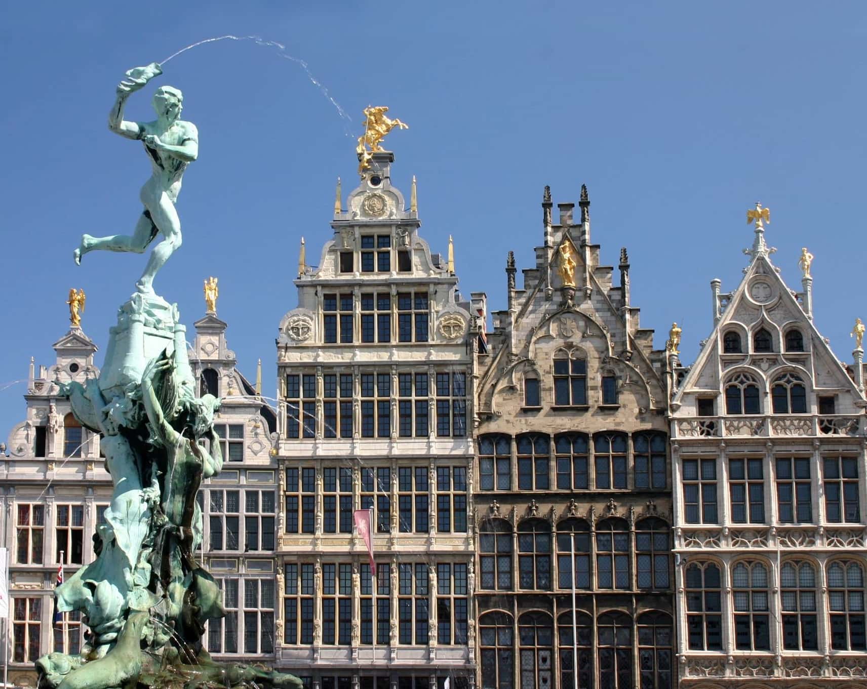 Brabo Fountain and historic centre of Antwerp
